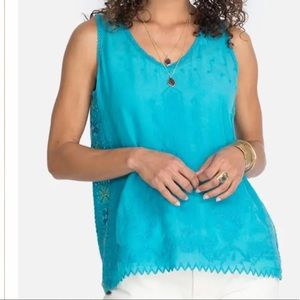 Johnny Was Aqua Embroidered Tank Top